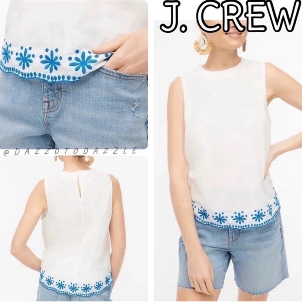 J.Crew Factory Women Size XL White Cotton Poplin Lined Embroidered Top
